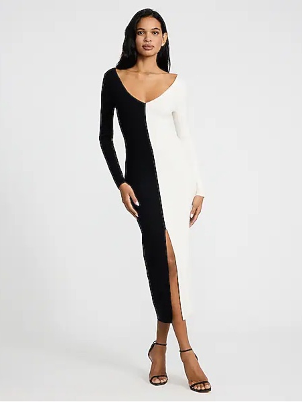 Quiet Luxury Colorblock Maxi Sweater Dress Black White